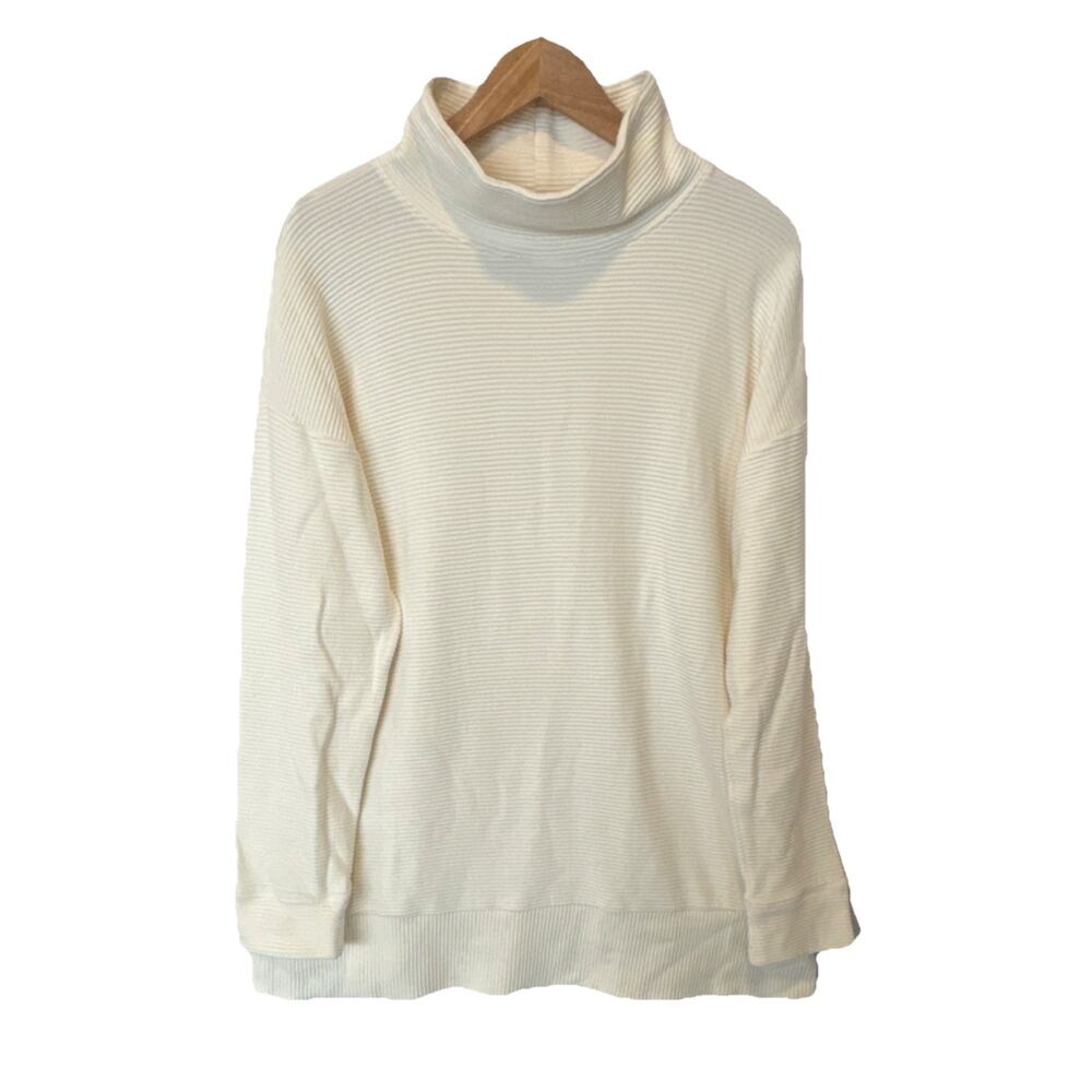 J. Jill Ivory Ribbed Mockneck Pullover Sweatshirt 100% Cotton Women's Size M
